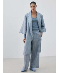 Mango - Pantalon De Pyjama En Mélange De Soie À Rayures Bleu - Lyst