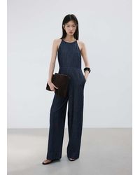 Mango - Denim Halter-Neck Jumpsuit - Lyst