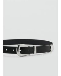 Mango - Leather Belt With Metal Detail - Lyst