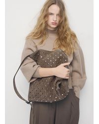 Mango - Suede Bucket Bag With Studs - Lyst