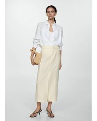 Mango - Linen Skirt With Slit Pastel - Lyst