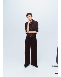 Mango - Jeans En Velours Côtelé Wide Leg Taille Basse Lie De Vin - Lyst