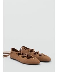 Mango - Suede Ballet Flats With Crossed Straps - Lyst