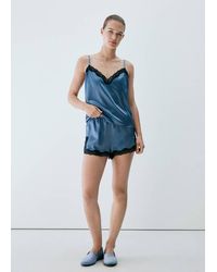 Mango - Silk Shorts With Contrasting Lace Trim - Lyst