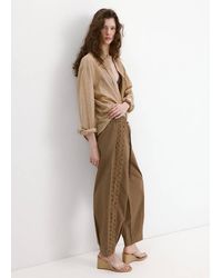 Mango - 100% Cotton Trousers With Embroidered Stripe - Lyst