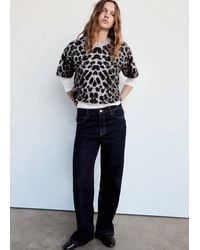 Mango - Short-Sleeved Leopard-Print Sweater - Lyst
