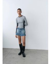 Mango - Pleated Denim Mini-Skirt - Lyst