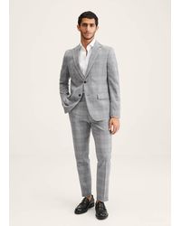 Mango Slim Fit Check Wool Suit Trousers - Grey
