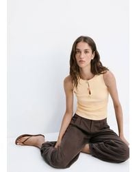 Mango - Ribbed Top With Beads - Lyst