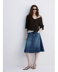 Mango - V-Neck Openwork Knitted Sweater - Lyst