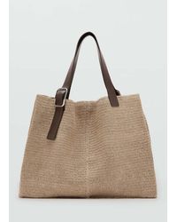 Mango - Natural Fibre Shopper Bag With Buckle Detail - Lyst