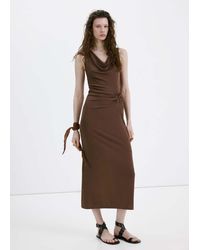 Mango - Draped Neck Dress With Side Ruching - Lyst