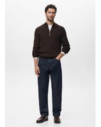 Mango - Pullover 100 Cotone Collo Perkins Cioccolato - Lyst
