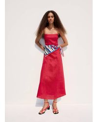 Mango - 100% Linen Dress With Stitch Detailing - Lyst