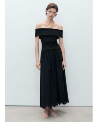 Mango - Gonna Cotone Bordo Inferiore Ricamato Nero - Lyst