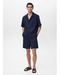 Mango - Linen Shirt With Bowling Collar And Pocket - Lyst