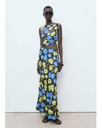 Mango - Floral-Print Open-Back Cropped Blouse - Lyst