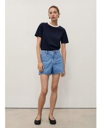 Mango - Short Denim Dritti Vita Alta Blu Medio - Lyst