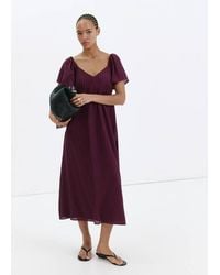 Mango - Textured Dress With Gathered Detail - Lyst