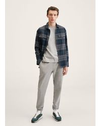 Mango Relaxed Check Flannel Shirt - Grey