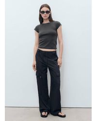 Mango - Cotton T-Shirt With Contrasting Trim - Lyst