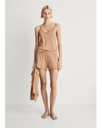 Mango - Pyjama-Top Aus Baumwolle Mit Kontrastfarbener Spitze - Lyst