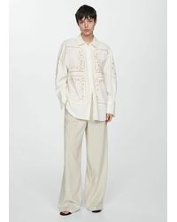 Mango - Oversized Shirt With Embroidered Detail Off - Lyst