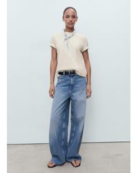 Mango - T-Shirt Coton Broderie À Fleur Écru - Lyst