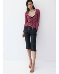 Mango - Textured Knit Cardigan With Frill Detail - Lyst