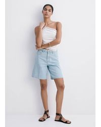 Mango - High-Waist Straight-Fit Denim Shorts - Lyst
