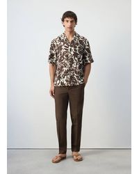 Mango - Camicia Cotone Stampa Collo Bowling Marrone - Lyst