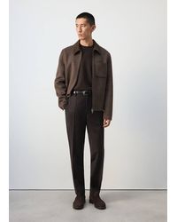 Mango - Wool Jacket With 100% Leather Collar - Lyst