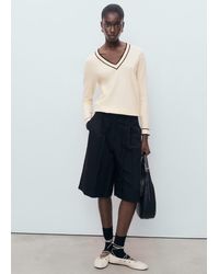 Mango - Pullover Collo A V Contrasto Grezzo - Lyst