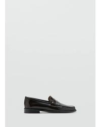 Mango - Gathered Leather Loafers - Lyst