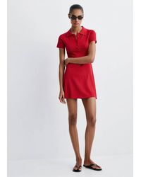 Mango - Vestito Maglia Collo Polo Rosso - Lyst