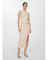 Mango - Linen Skirt With Slit - Lyst