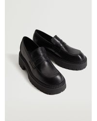 Mango Track Sole Leather Shoes - Black