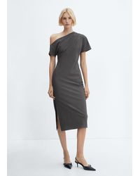 Mango - Asymmetrical Dress With Side Slit Medium Heather - Lyst