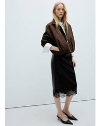 Mango - Faux Leather Skirt With Lace Trim - Lyst