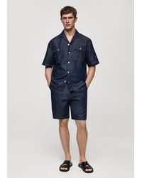 Mango - Cotton Linen Denim Shirt Open - Lyst