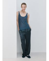 Mango - Satin Trousers With Elastic Waist - Lyst