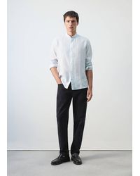 Mango - 100% Linen Striped Grandad Collar Shirt - Lyst