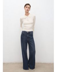 Mango - Pull-Over Maille Côtelée Col Polo Écru - Lyst