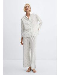 Mango - Floral Embroidered Cotton Pyjama Shirt Off - Lyst