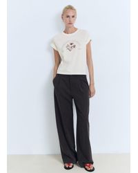 Mango - T-Shirt En Coton Imprimé Blanc Cassé - Lyst