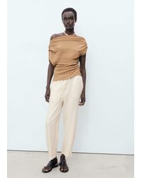 Mango - Linen Trousers With Drawstring - Lyst
