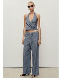 Mango - Wide-Leg Denim Pants With Belt - Lyst