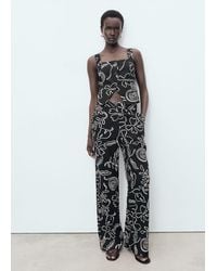 Mango - Hose Aus Leinenmischgewebe Mit Floralem Muster - Lyst