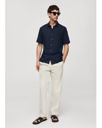 Mango - Regular-fit Linen Shirt With Pocket Dark - Lyst