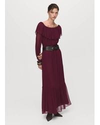 Mango - Strapless Dress With Ruffles Burgundy - Lyst